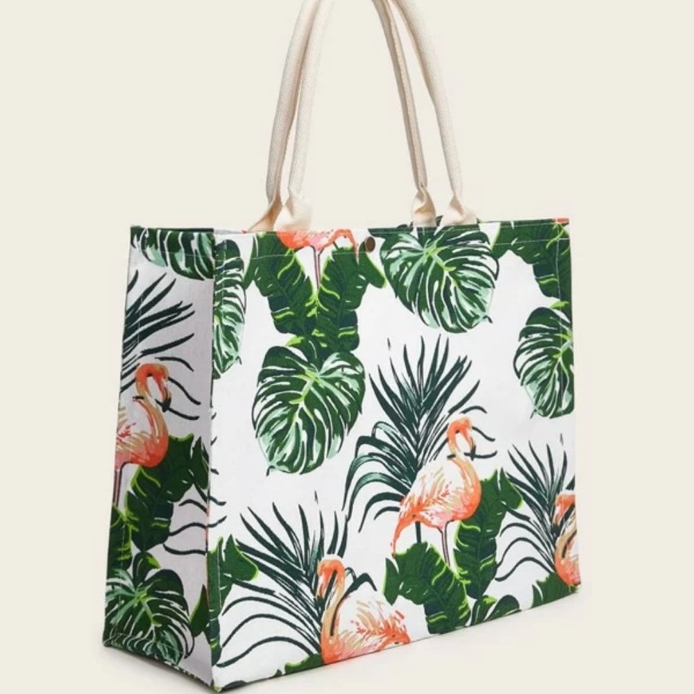 Tropical Print Canvas Tote Bag - Picture 2 of 7